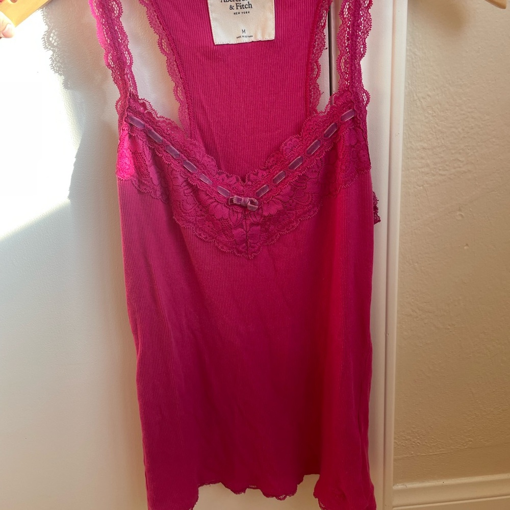 Abercrombie & Fitch Hot Pink Lace-Trim Vintage Cami